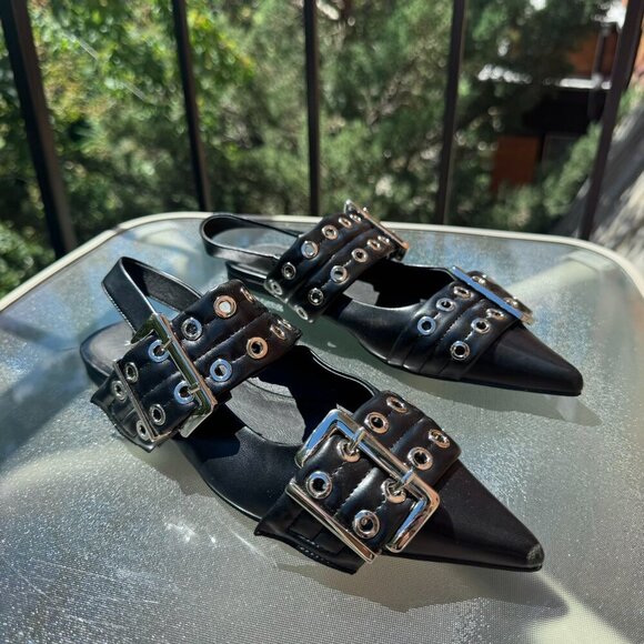 New Free People x Jeffrey Campbell Lilly Buckle Debb Slingback Flats Black 8 - Picture 8 of 10